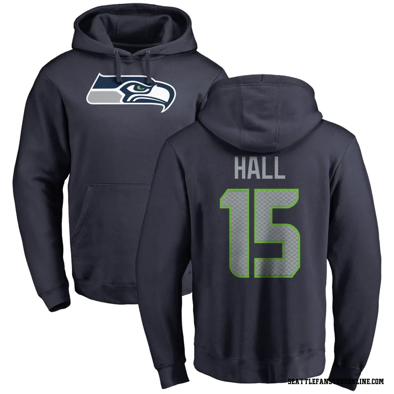 Navy Youth Jaren Hall Seattle Seahawks Name & Number Logo Pullover Hoodie